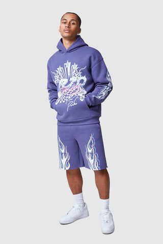 FLAMES HOOD AND SHORT SET - BLUE