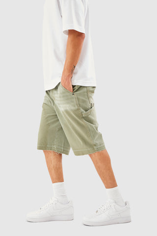 DISTRESSED DENIM SHORT - KHAKI